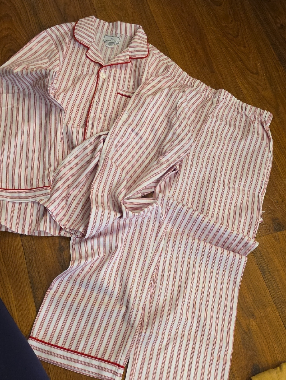 Petite Plume Size 12 Kids Pink Stripe Cotton Pajama Set - Classic Button-Up